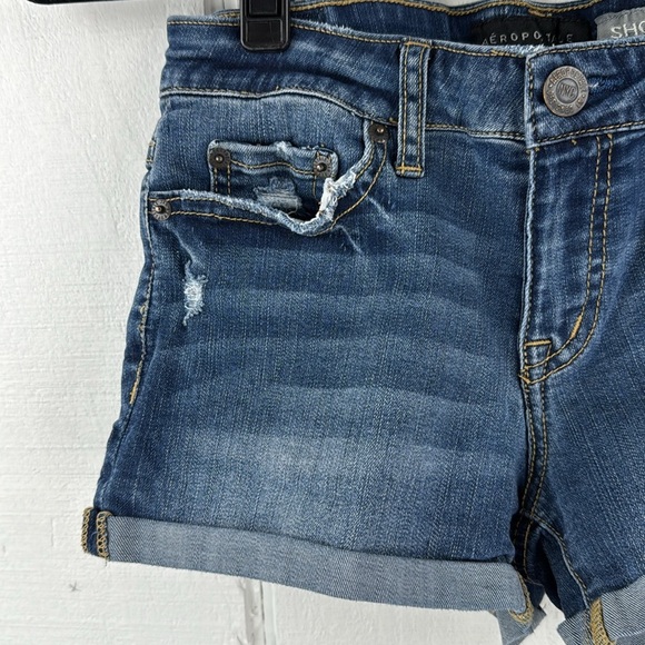 Aeropostale Women’s Size 2 Blue Shorty Stretch Denim Zip Fly 5-pocket Shorts - Picture 2 of 9